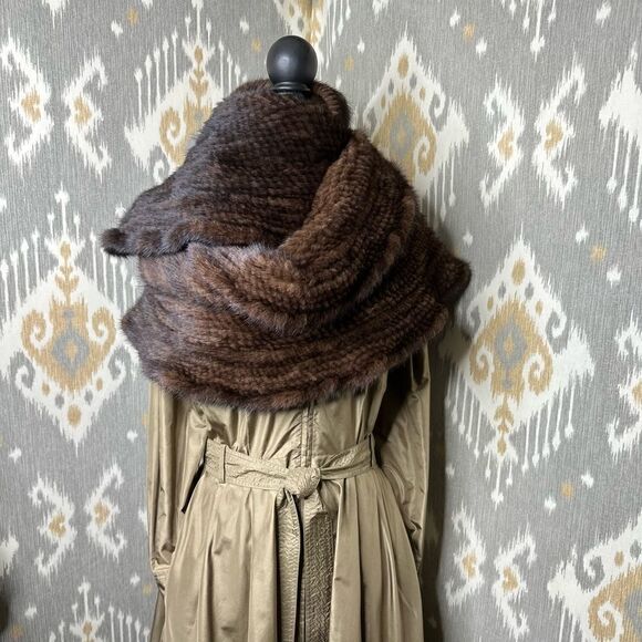 Unbranded Natural Brown Knitted Mink Stole Wrap Scarf - Picture 6 of 16